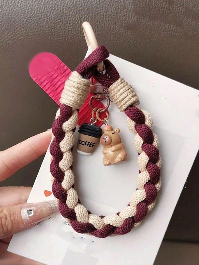 Main image of Bks Phone Lanyard Wrist Strap Colorblock Braided Cord Short Hanging Chain Durable Outdoor Use