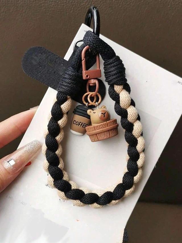 Main image of Bks Phone Lanyard Wrist Strap Colorblock Braided Cord Short Hanging Chain Durable Outdoor Use
