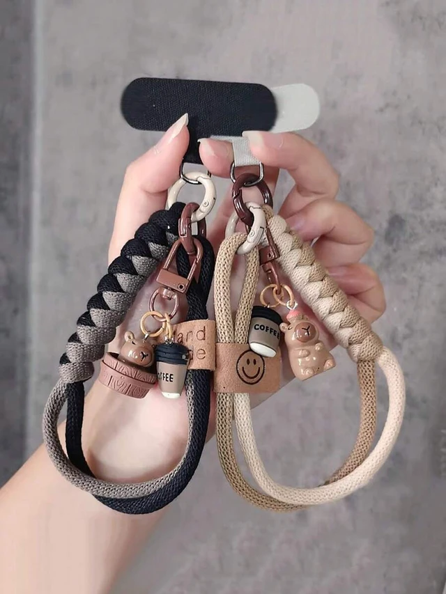 Alt view image 2 of 7 - Bks Phone Lanyard Wrist Strap Colorblock Braided Cord Short Hanging Chain Durable Outdoor Use