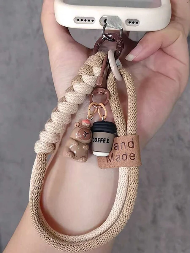 Alt view image 3 of 7 - Bks Phone Lanyard Wrist Strap Colorblock Braided Cord Short Hanging Chain Durable Outdoor Use