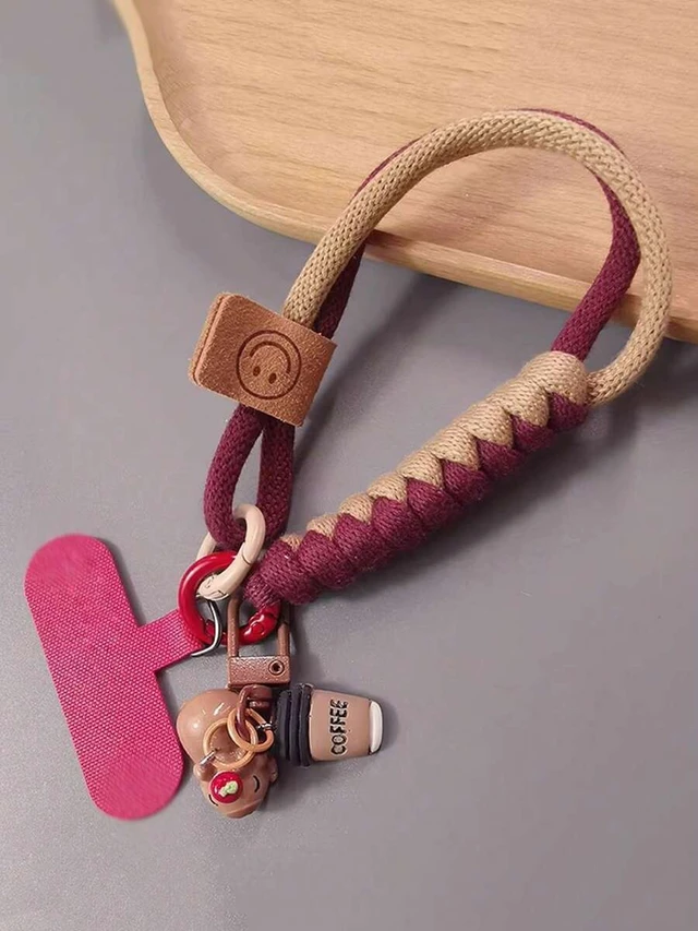 Alt view image 7 of 7 - Bks Phone Lanyard Wrist Strap Colorblock Braided Cord Short Hanging Chain Durable Outdoor Use