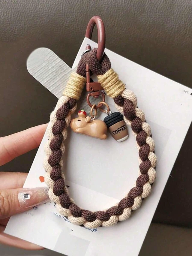Main image of Bks Phone Lanyard Wrist Strap Colorblock Braided Cord Short Hanging Chain Durable Outdoor Use