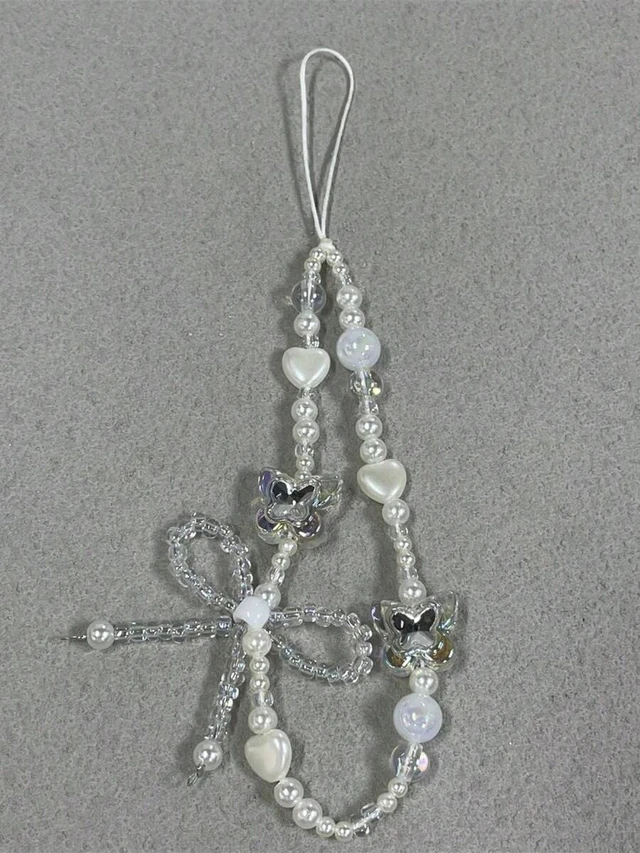 Alt view image 3 of 7 - Bks Vintage White Heart Bow Mobile Phone Lanyard Short Camera Strap Lightweight Luxury Gift