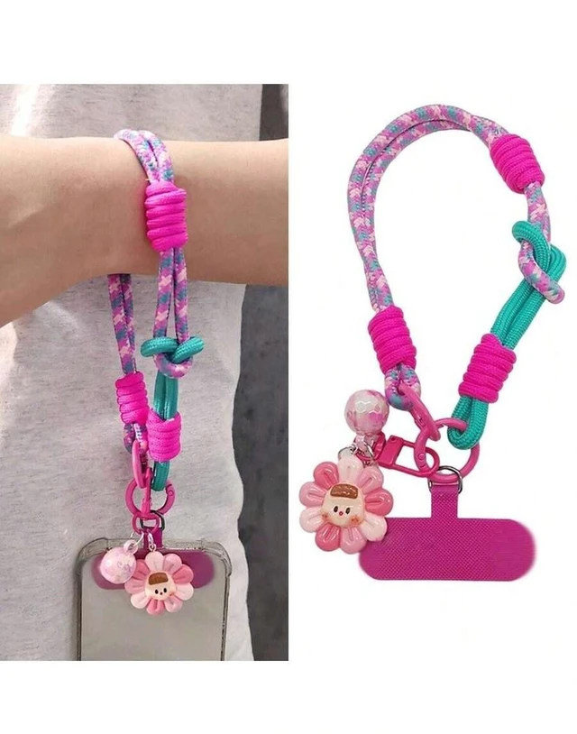 Alt view image 3 of 7 - Bks Adjustable Braided Sunflower Pendant Phone Lanyard Anti-Lost Wrist Strap Compatible With iPhone Android Outdoor Travel Climbing