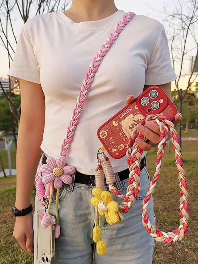 Alt view image 3 of 7 - Bks 2026 Back To School Smart Phone Lanyard Crossbody Bag Women Floral Woven Strap Durable Anti-Lost Outdoor Pad Ring Gift