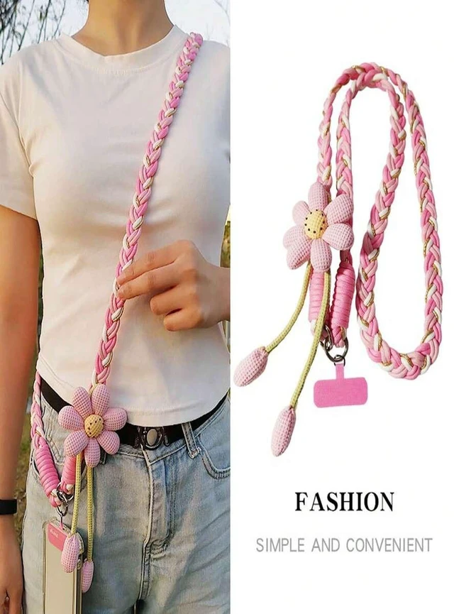 Alt view image 2 of 7 - Bks 2026 Back To School Smart Phone Lanyard Crossbody Bag Women Floral Woven Strap Durable Anti-Lost Outdoor Pad Ring Gift