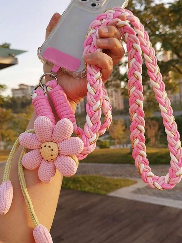 Alt view image 6 of 7 - Bks 2026 Back To School Smart Phone Lanyard Crossbody Bag Women Floral Woven Strap Durable Anti-Lost Outdoor Pad Ring Gift