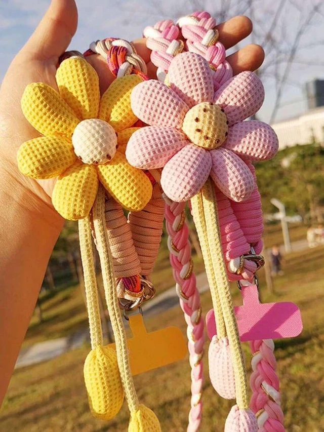 Alt view image 5 of 7 - Bks 2026 Back To School Smart Phone Lanyard Crossbody Bag Women Floral Woven Strap Durable Anti-Lost Outdoor Pad Ring Gift