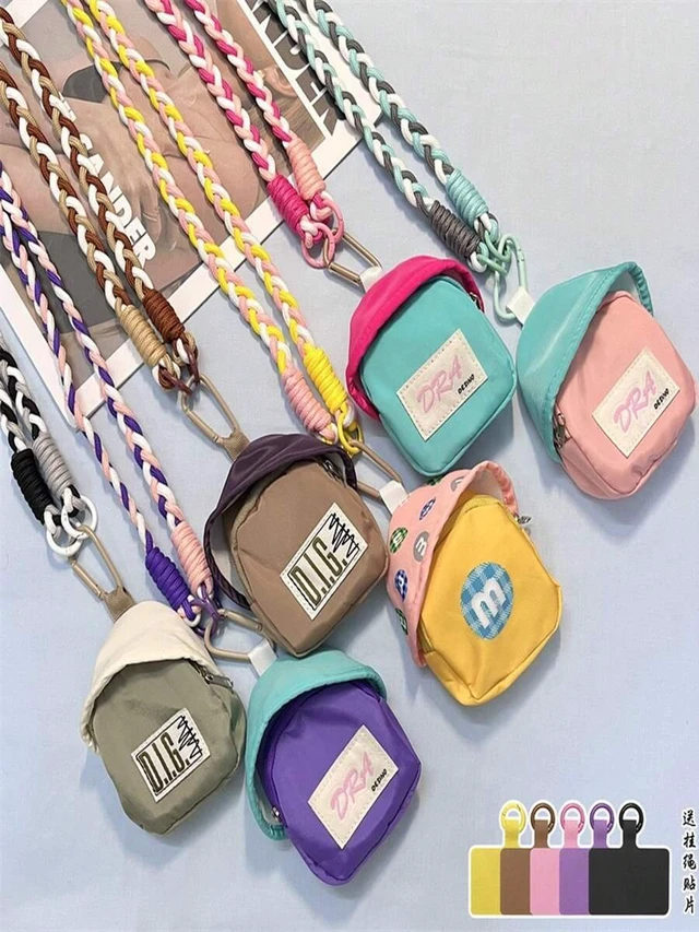 Alt view image 3 of 7 - Bks 2pcs Dopamine Color Block Woven Crossbody Phone Lanyard with Hat Shaped Coin Purse, Adjustable Anti-Loss Shoulder Strap for Girls Travel Shopping