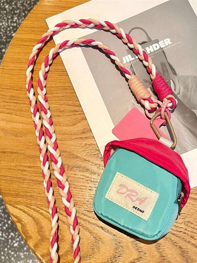 Alt view image 5 of 7 - Bks 2pcs Dopamine Color Block Woven Crossbody Phone Lanyard with Hat Shaped Coin Purse, Adjustable Anti-Loss Shoulder Strap for Girls Travel Shopping