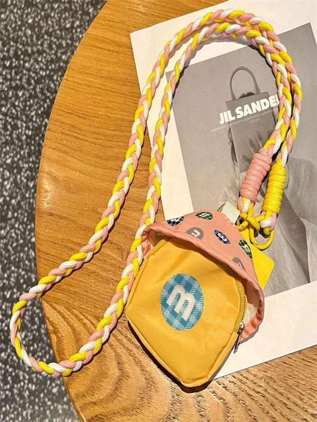 Alt view image 7 of 7 - Bks 2pcs Dopamine Color Block Woven Crossbody Phone Lanyard with Hat Shaped Coin Purse, Adjustable Anti-Loss Shoulder Strap for Girls Travel Shopping