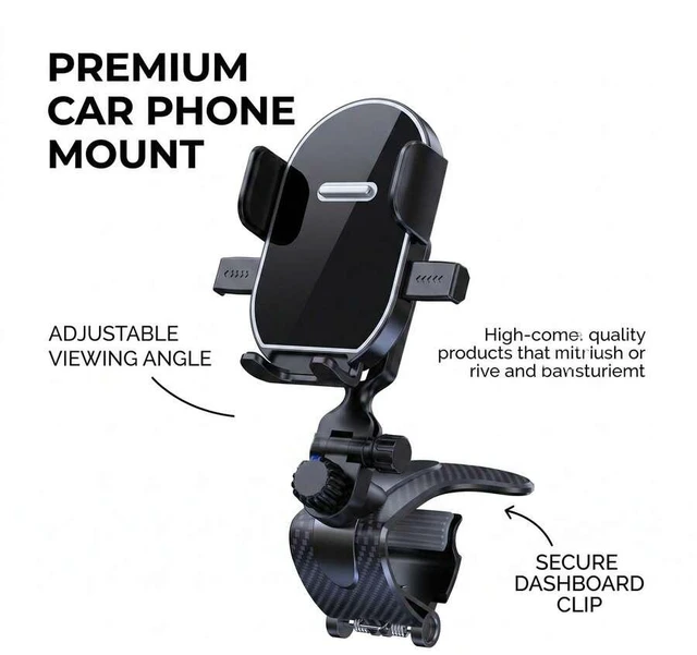 Main image of Bks Universal Car Phone Holder 360° Rotating Gravity Mount With Adjustable Clip, Auto-Lock One-Hand Operation, Non-Blocking View, Fits 4.0-7.0 Inch Phones, For Dashboard Visor Use,Alligator Clip Car