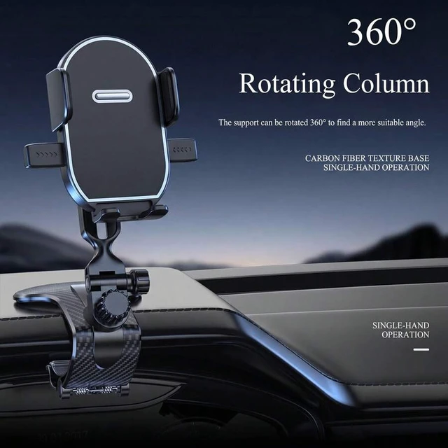 Alt view image 2 of 7 - Bks Universal Car Phone Holder 360° Rotating Gravity Mount With Adjustable Clip, Auto-Lock One-Hand Operation, Non-Blocking View, Fits 4.0-7.0 Inch Phones, For Dashboard Visor Use,Alligator Clip Car