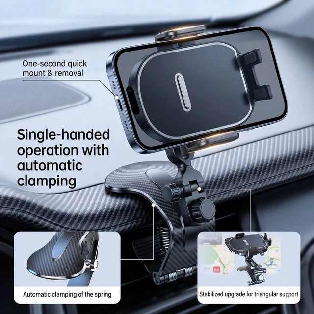 Alt view image 6 of 7 - Bks Universal Car Phone Holder 360° Rotating Gravity Mount With Adjustable Clip, Auto-Lock One-Hand Operation, Non-Blocking View, Fits 4.0-7.0 Inch Phones, For Dashboard Visor Use,Alligator Clip Car