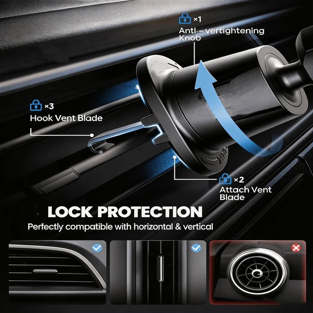Alt view image 4 of 7 - Bks Car Phone Holder, Triangle Locking Design, Waterproof Rotatable, Auto Clamping Open/Close, 360° Rotation Compatible With All Models, Durable Alloy Material