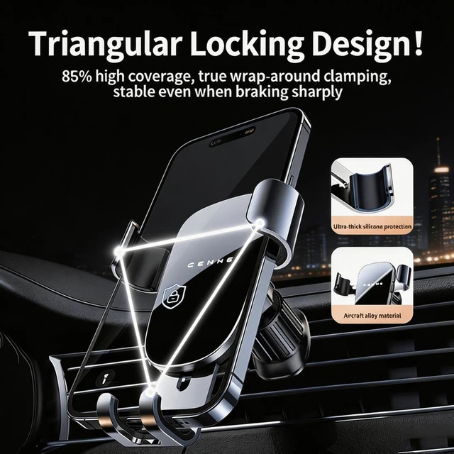 Alt view image 5 of 7 - Bks Car Phone Holder, Triangle Locking Design, Waterproof Rotatable, Auto Clamping Open/Close, 360° Rotation Compatible With All Models, Durable Alloy Material