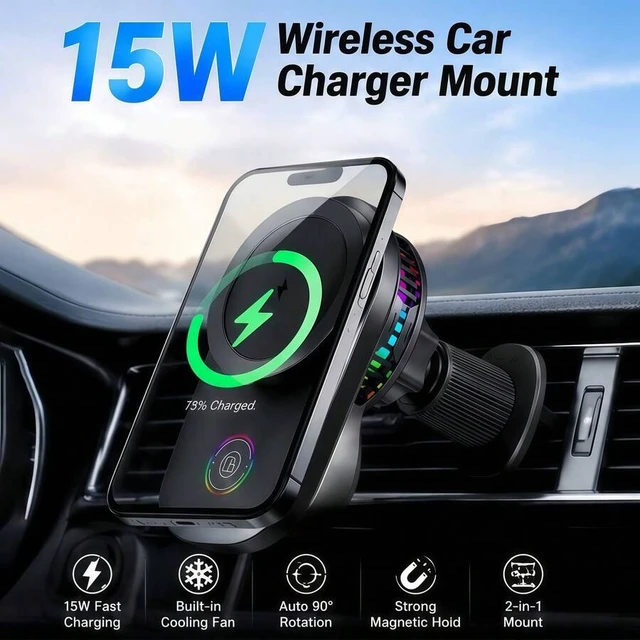 Alt view image 2 of 7 - Bks Magnetic Wireless Car Charger, Fast Charging Phone Holder, Universal Mount for iPhone Samsung