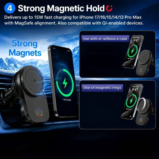 Alt view image 7 of 7 - Bks Magnetic Wireless Car Charger, Fast Charging Phone Holder, Universal Mount for iPhone Samsung