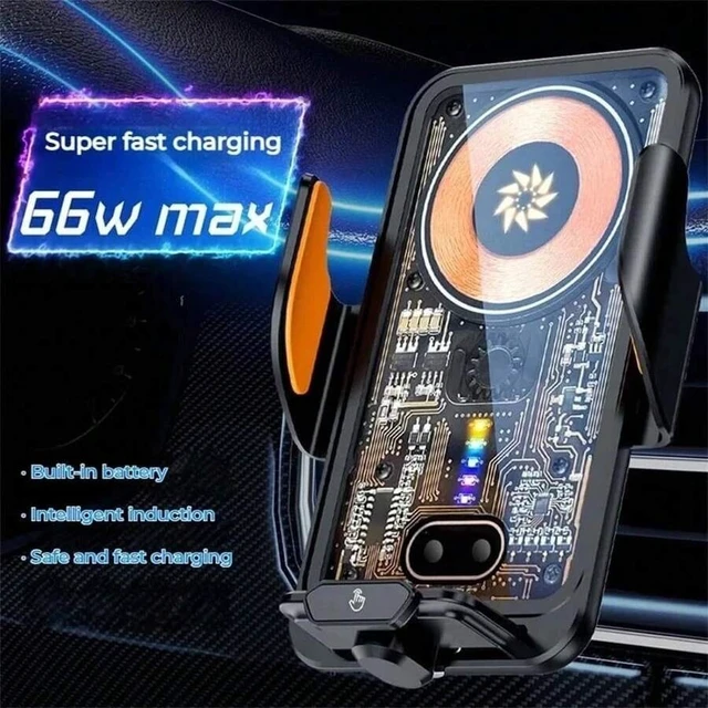 Alt view image 2 of 7 - Bks 66W Fast Wireless Car Charger Magnetic Phone Mount Auto Sensor Clamping Rotating Holder for iPhone Android