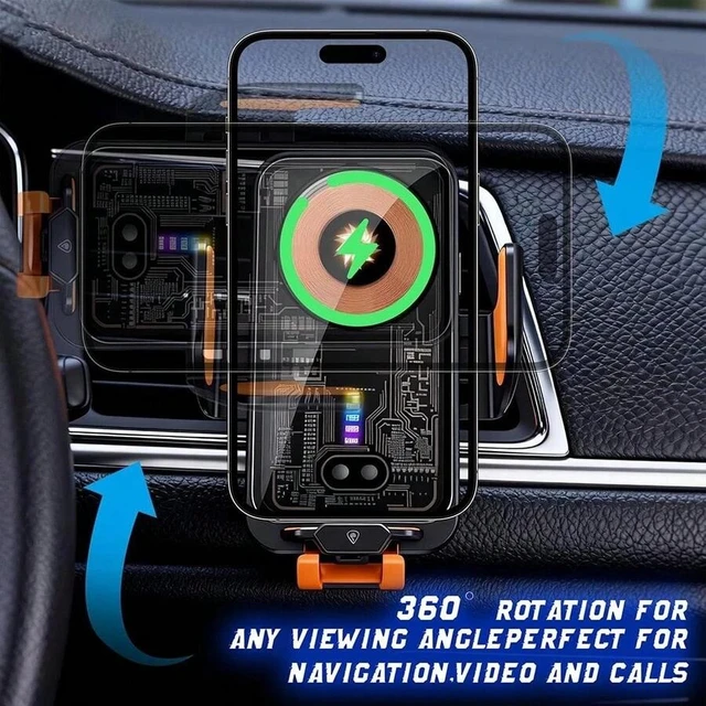 Alt view image 4 of 7 - Bks 66W Fast Wireless Car Charger Magnetic Phone Mount Auto Sensor Clamping Rotating Holder for iPhone Android