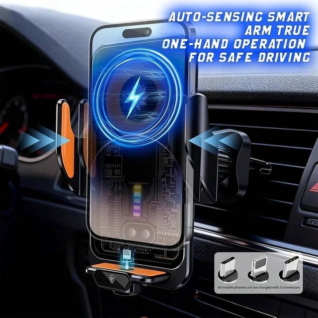 Alt view image 5 of 7 - Bks 66W Fast Wireless Car Charger Magnetic Phone Mount Auto Sensor Clamping Rotating Holder for iPhone Android