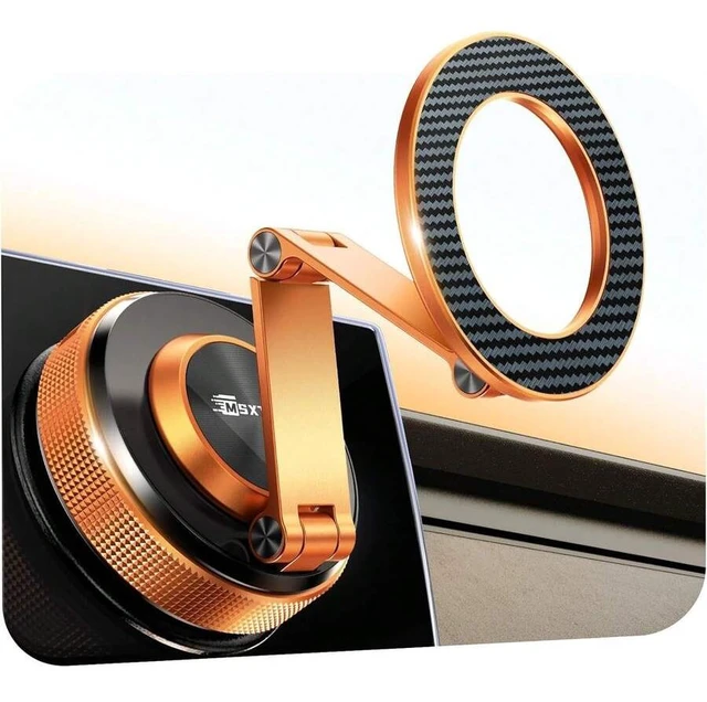 Main image of Bks Car Phone Holder 360 Adjustable Magnetic Mount Foldable Zinc Alloy Magsafe Compatible iPhone 17 16 15 14 13 12 Plus