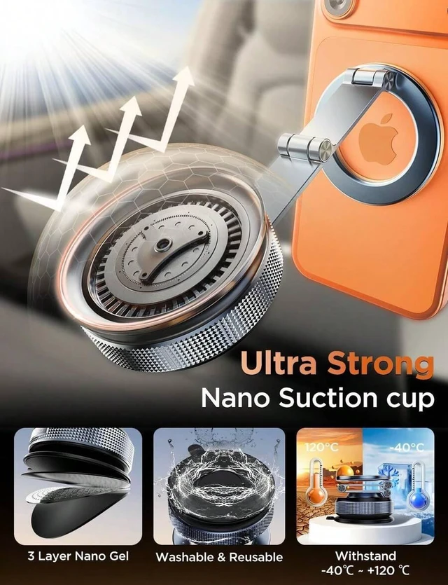 Alt view image 7 of 7 - Bks Car Phone Holder 360 Adjustable Magnetic Mount Foldable Zinc Alloy Magsafe Compatible iPhone 17 16 15 14 13 12 Plus