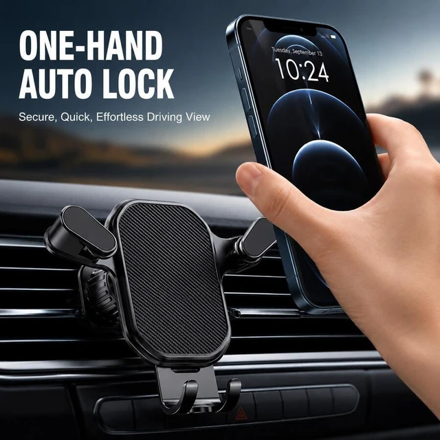 Main image of Bks Gravity Car Phone Mount Air Vent Holder Universal Auto Lock Anti Shake Grip Stable Support For Driving Navigation Daily Use