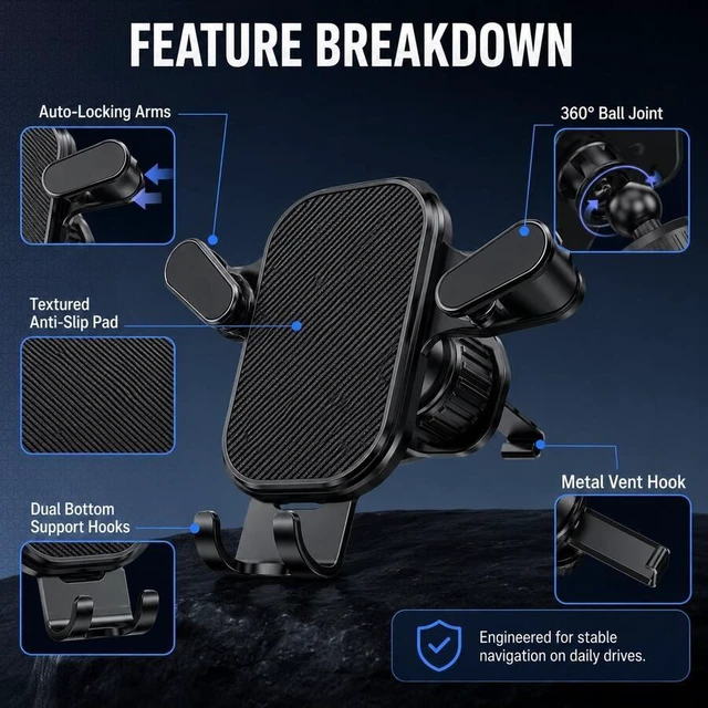 Alt view image 3 of 7 - Bks Gravity Car Phone Mount Air Vent Holder Universal Auto Lock Anti Shake Grip Stable Support For Driving Navigation Daily Use