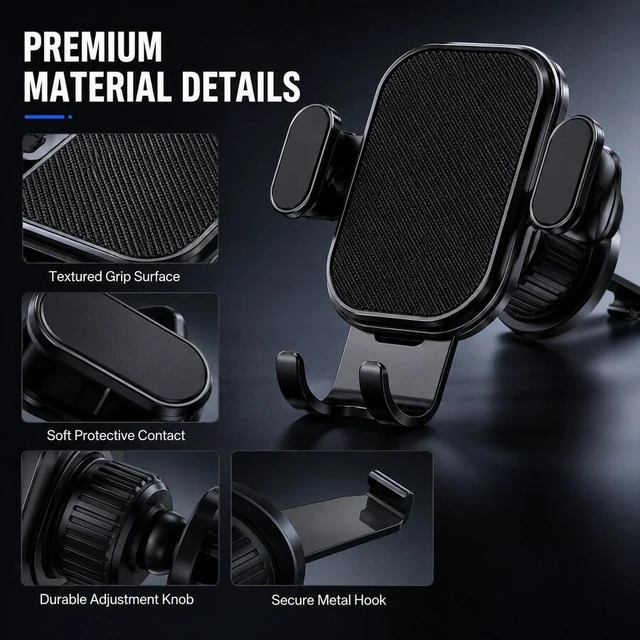 Alt view image 4 of 7 - Bks Gravity Car Phone Mount Air Vent Holder Universal Auto Lock Anti Shake Grip Stable Support For Driving Navigation Daily Use