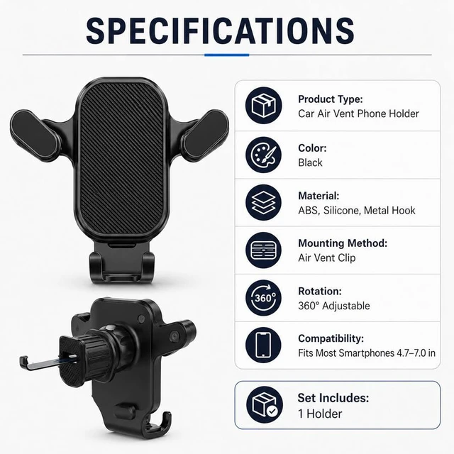 Alt view image 6 of 7 - Bks Gravity Car Phone Mount Air Vent Holder Universal Auto Lock Anti Shake Grip Stable Support For Driving Navigation Daily Use