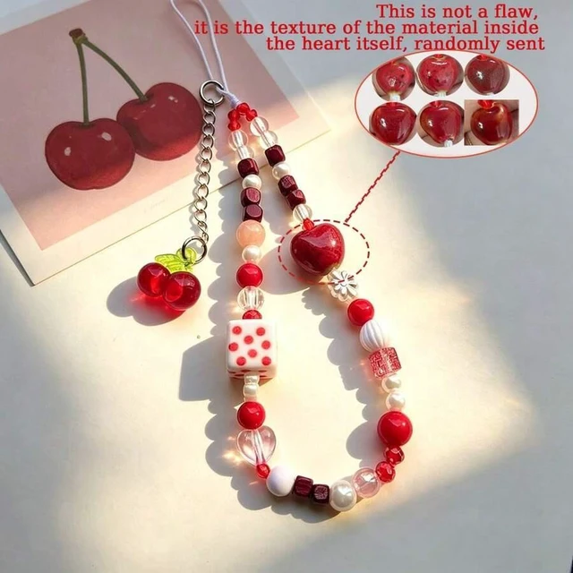 Main image of Bks 1pc Cartoon Cherry Shaped Cute Phone Lanyard Handmade Beaded Anti-Lost Wrist Strap for Smartphones
