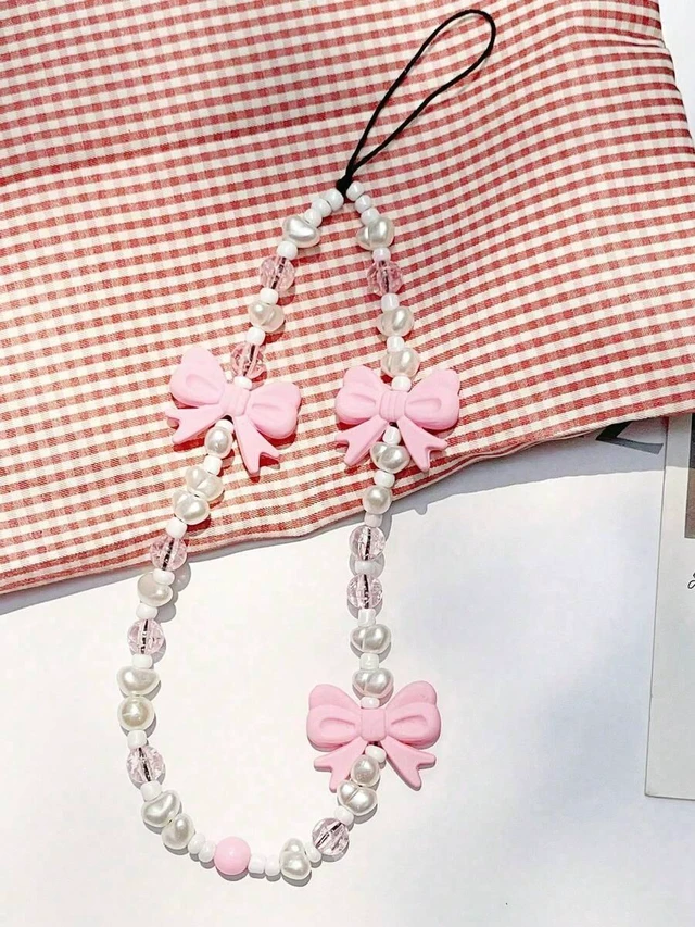 Main image of Bks Pearl Pink Butterfly Phone Lanyard Strap Cute Charm Gift for Mom Family Friends Birthday Holiday