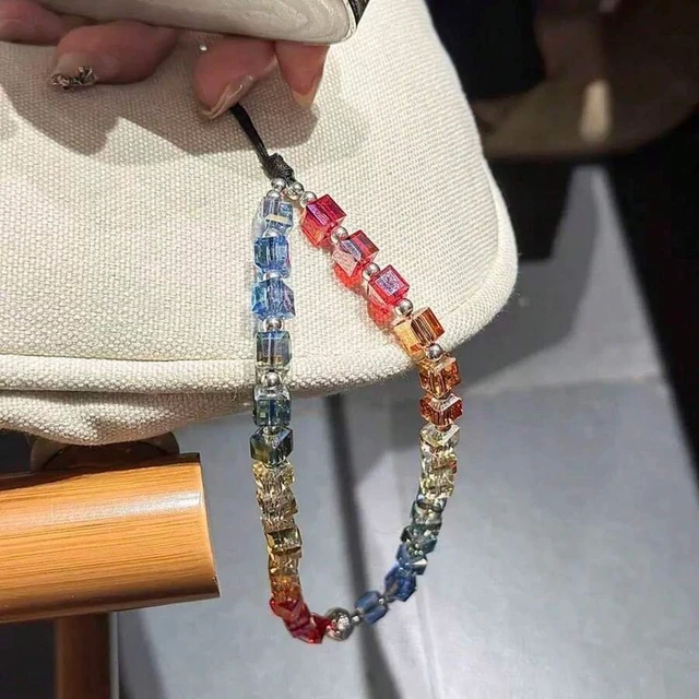 Alt view image 6 of 7 - Bks Multicolor Crystal Rainbow Gradient Phone Lanyard Square Handbag Charm Fashion Accessory Gift