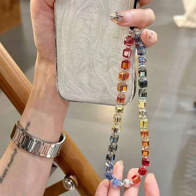 Alt view image 7 of 7 - Bks Multicolor Crystal Rainbow Gradient Phone Lanyard Square Handbag Charm Fashion Accessory Gift