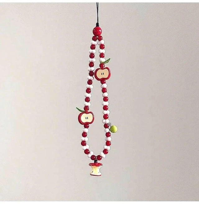Main image of Bks Half Apple Shaped Beaded Phone Lanyard Keychain Cute Camera Pendant Fresh Design Gift for Mother Family Friends Birthday Holiday