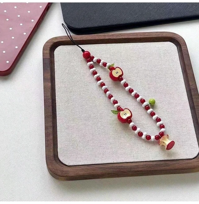 Alt view image 2 of 5 - Bks Half Apple Shaped Beaded Phone Lanyard Keychain Cute Camera Pendant Fresh Design Gift for Mother Family Friends Birthday Holiday