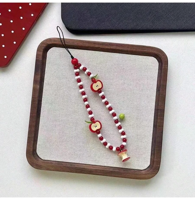 Alt view image 5 of 5 - Bks Half Apple Shaped Beaded Phone Lanyard Keychain Cute Camera Pendant Fresh Design Gift for Mother Family Friends Birthday Holiday