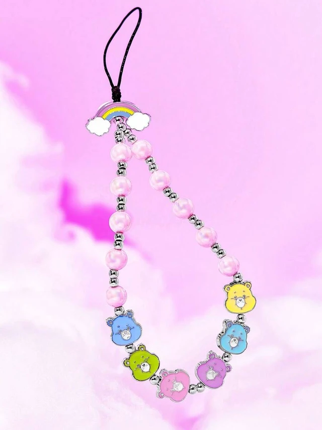 Alt view image 2 of 7 - Bks Cute Cartoon Pink Beaded Mobile Phone Lanyard Zinc Alloy Candy Bear Pendant Chain for Smartphones