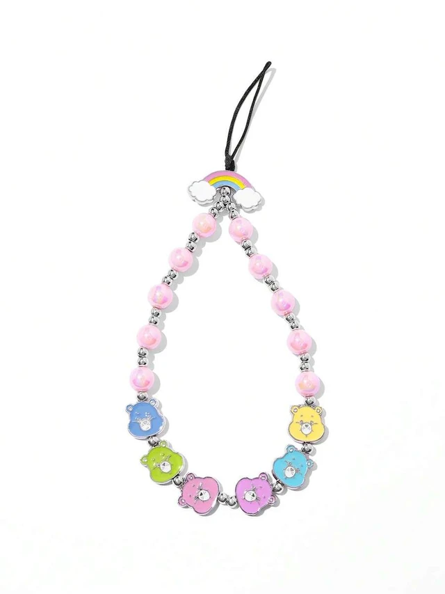 Alt view image 5 of 7 - Bks Cute Cartoon Pink Beaded Mobile Phone Lanyard Zinc Alloy Candy Bear Pendant Chain for Smartphones