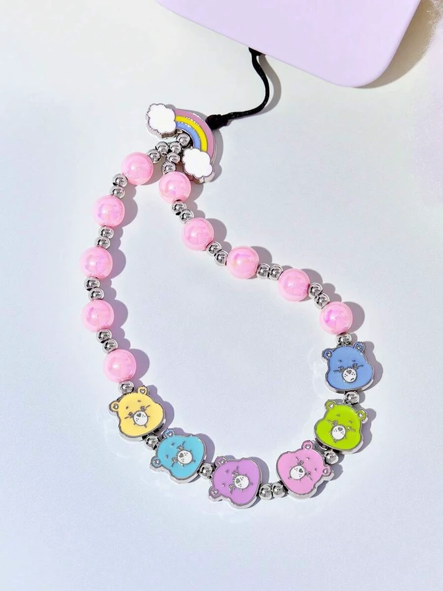 Alt view image 6 of 7 - Bks Cute Cartoon Pink Beaded Mobile Phone Lanyard Zinc Alloy Candy Bear Pendant Chain for Smartphones