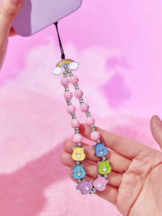 Alt view image 7 of 7 - Bks Cute Cartoon Pink Beaded Mobile Phone Lanyard Zinc Alloy Candy Bear Pendant Chain for Smartphones