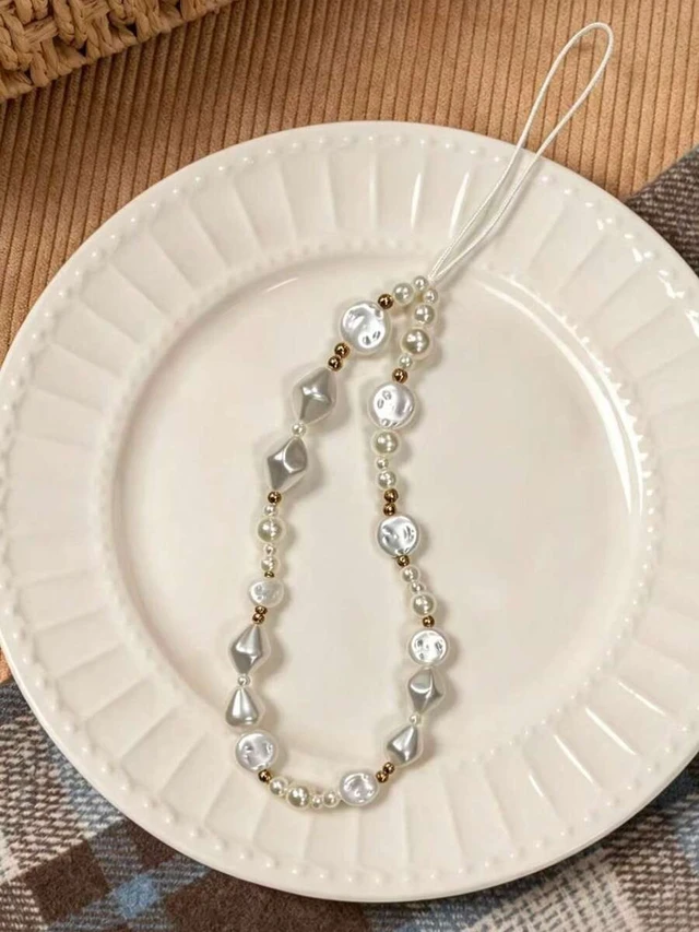 Alt view image 3 of 5 - Bks Women's Elegant Asymmetric Faux Pearl Phone Lanyard, Classic Charm Accessory for iPhone Samsung Android, Birthday Holiday Gift