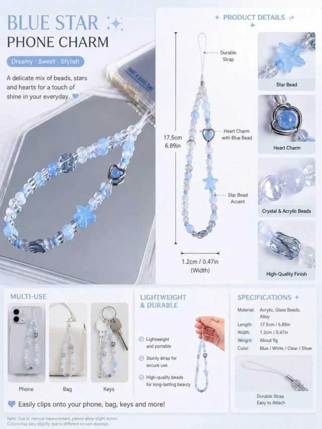 Alt view image 4 of 7 - Bks 1pc Klein Blue Star Heart Crystal Phone Lanyard Strap Compatible With Android Most Smartphones Cute Gift For Mother Family Friends