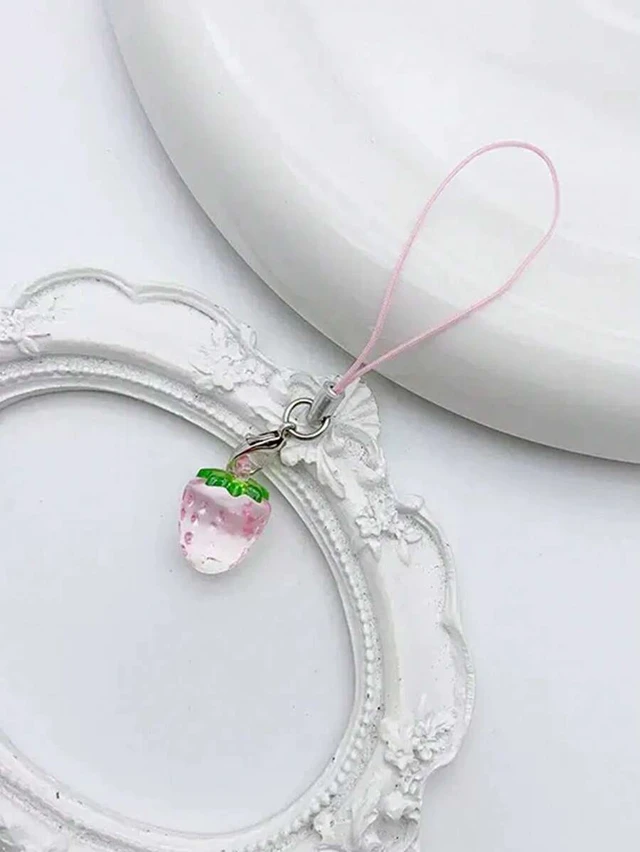 Alt view image 3 of 4 - Bks 2pcs Pink Strawberry Phone Lanyard Strap Charm for Phones Bags Keys Cute Shaped Cellphone