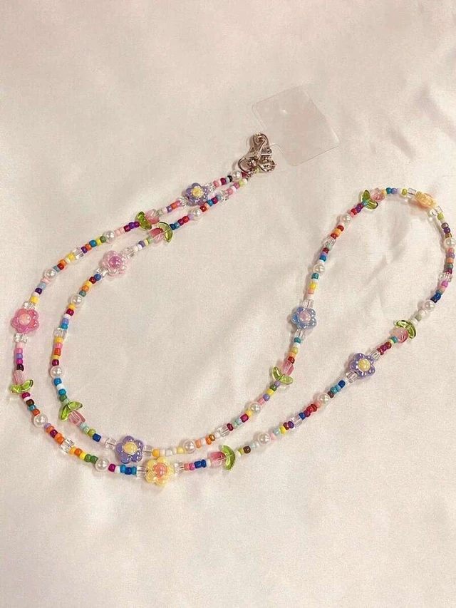 Main image of Bks Tulip Floral Detachable Phone Lanyard Strap, Beaded Bag Chain Accessory, Design Compatible With Android And Most Smartphone,Gifts For Mother, Family, Friends, Birthday, Holiday Phone Chain