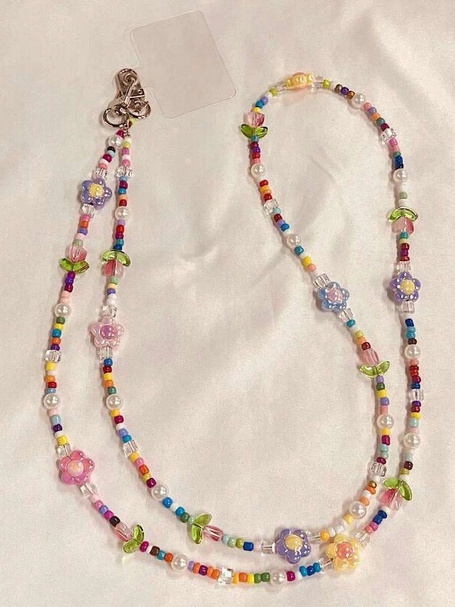 Alt view image 2 of 7 - Bks Tulip Floral Detachable Phone Lanyard Strap, Beaded Bag Chain Accessory, Design Compatible With Android And Most Smartphone,Gifts For Mother, Family, Friends, Birthday, Holiday Phone Chain