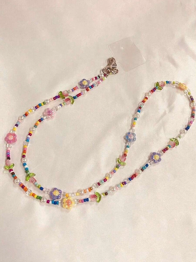 Alt view image 3 of 7 - Bks Tulip Floral Detachable Phone Lanyard Strap, Beaded Bag Chain Accessory, Design Compatible With Android And Most Smartphone,Gifts For Mother, Family, Friends, Birthday, Holiday Phone Chain