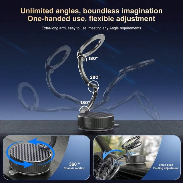Alt view image 2 of 7 - Bks Adjustable Magnetic Suction Cup Car Phone Holder Anti-Shake Navigation Rotating Foldable Mount for Smartphone GPS