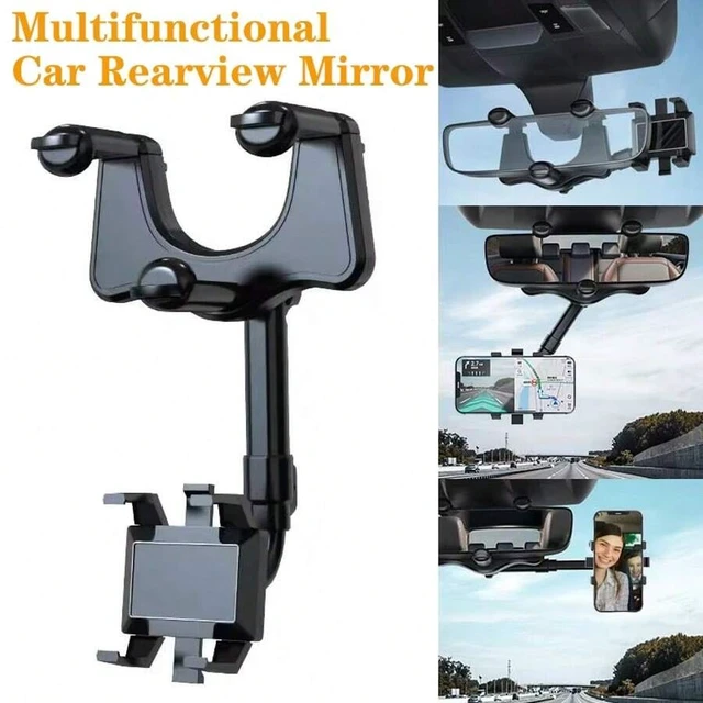 Alt view image 2 of 7 - Bks Multi-Function Adjustable 360° Rotatable Rearview Mirror Car Phone Mount Holder, Extendable Bracket Compatible With iPhone Android